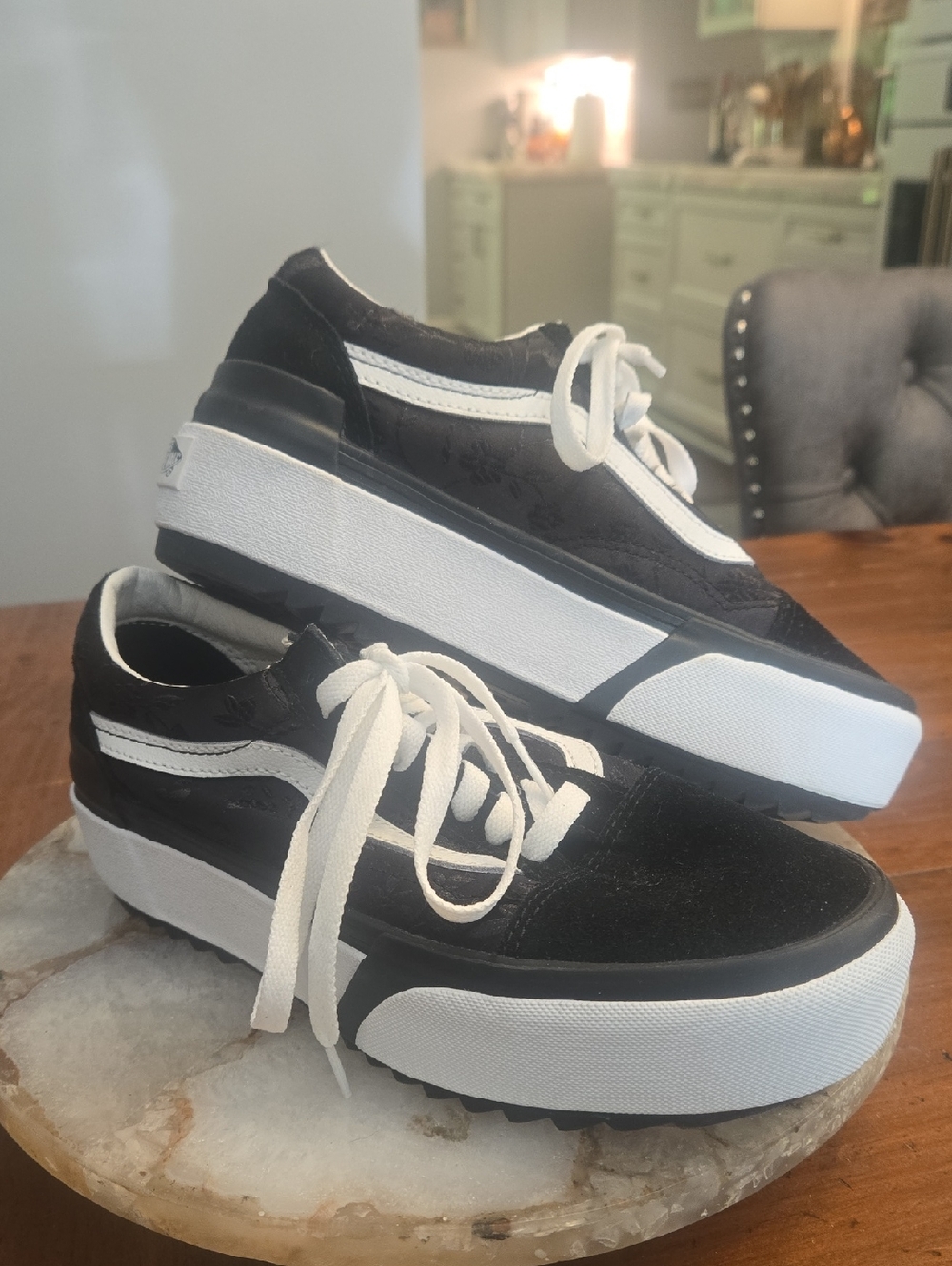 New Womens Black And White Platform Vans Size 8